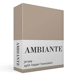 Foto van Ambiante jersey split-topper hoeslaken - 100% gebreide jersey katoen - 2-persoons (140x200 cm) - taupe