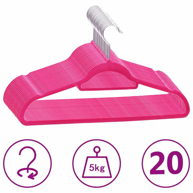 Foto van Vidaxl 20-delige kledinghangerset anti-slip fluweel roze