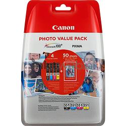 Foto van Canon cli-551 multipack met fotopapier zwart en kleur cartridge