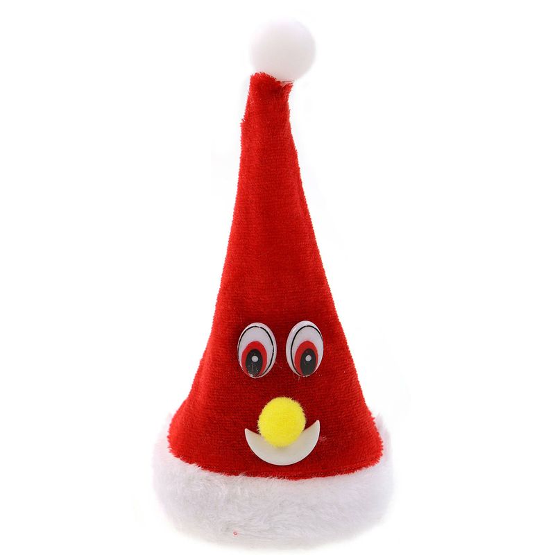 Foto van Zingende en dansende kerstmuts - figuur - rood - h16 cm - met licht - kerstman pop