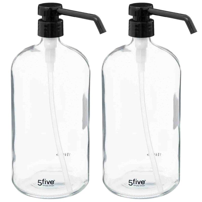 Foto van 2x stuks zeeppompjes/zeepdispensers van glas - transparant - 1 liter - zeeppompjes