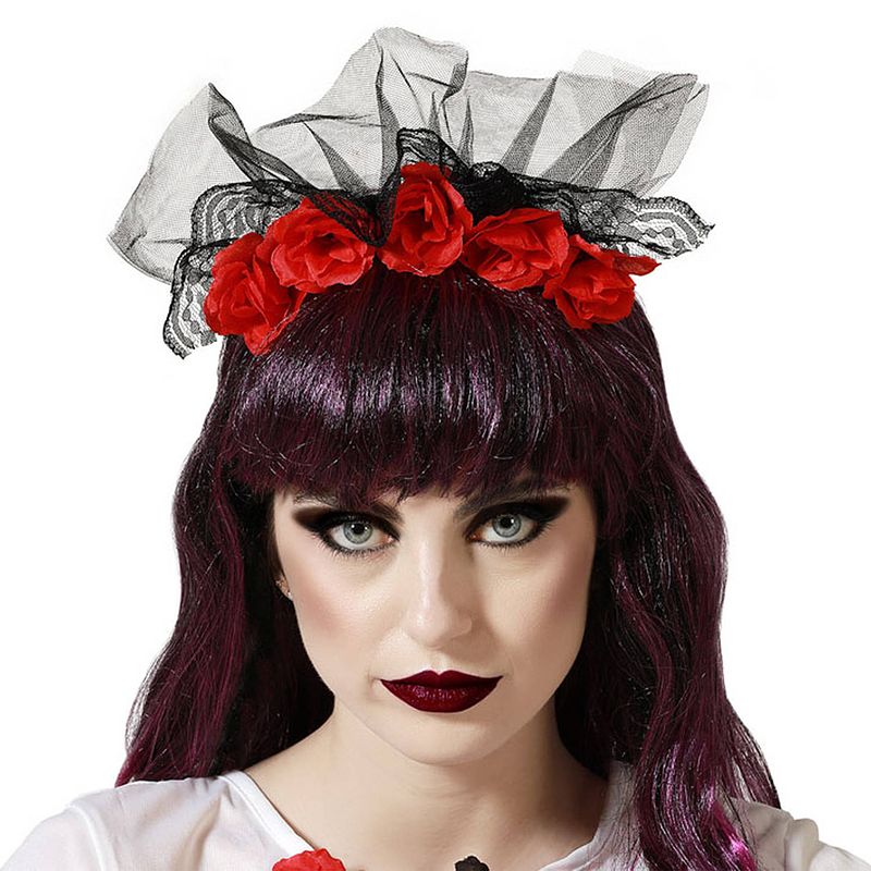 Foto van Halloween/horror verkleed diadeem/tiara/bloemenkransa - zombie/heks/lady - kunststof - dames/meisjes - verkleedhoofddeks