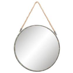 Foto van Haes deco - ronde spiegel met touw - grijs - ø 56x3 cm - metaal - wandspiegel, spiegel rond