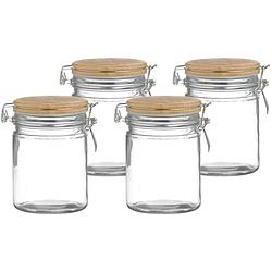 Foto van Urban living voorraadpot/bewaarpot - 4x - 700 ml - glas - met beugelsluiting - bamboe deksel - voorraadpot