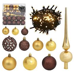 Foto van Vidaxl 120-delige kerstballenset met piek en 300 led'ss goud en brons