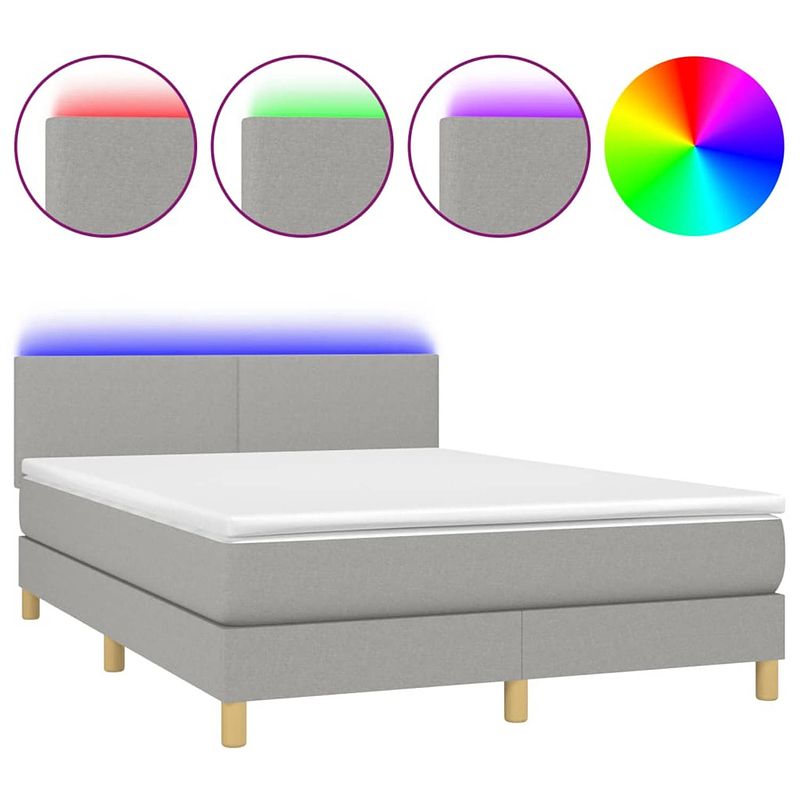 Foto van The living store boxspring - led - lichtgrijs - 203x144x78/88cm - pocketvering matras