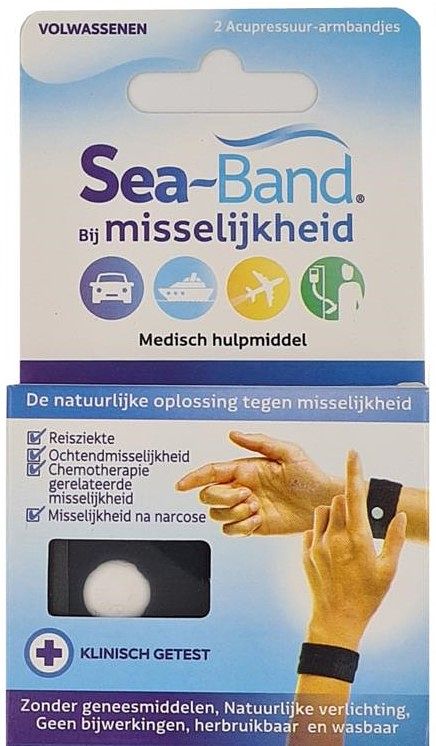 Foto van Sea band polsband bij misselijkheid voor volwassenen - zwart