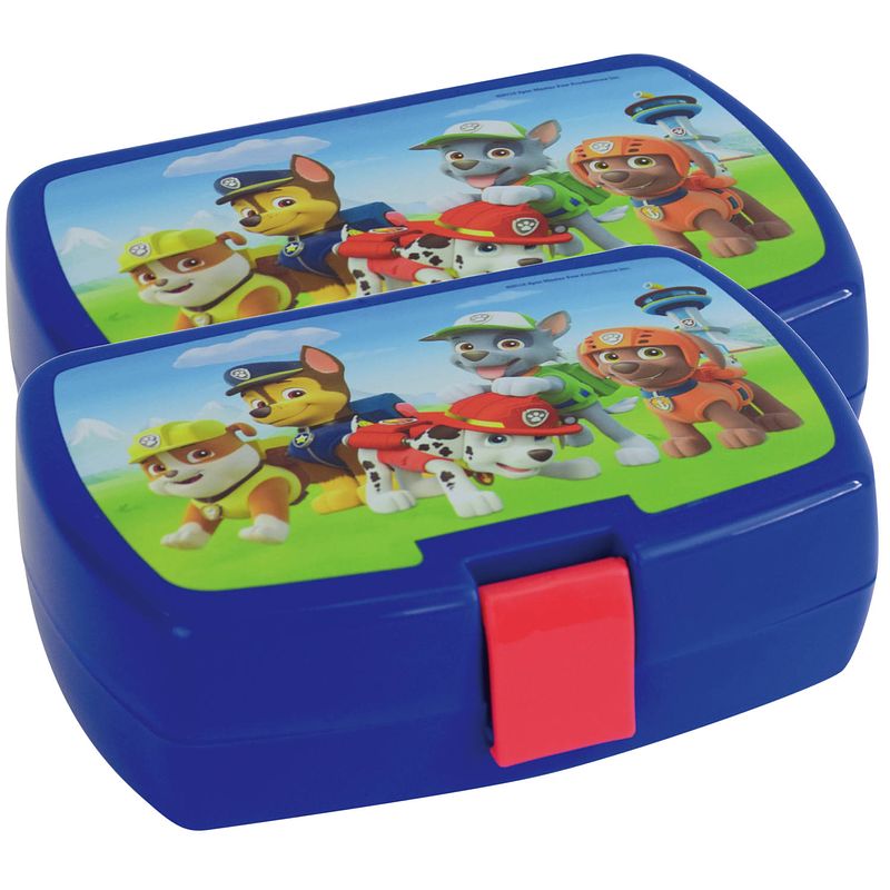 Foto van 2x stuks kunststof broodtrommels/lunchboxen paw patrol 16 x 11 cm - lunchboxen