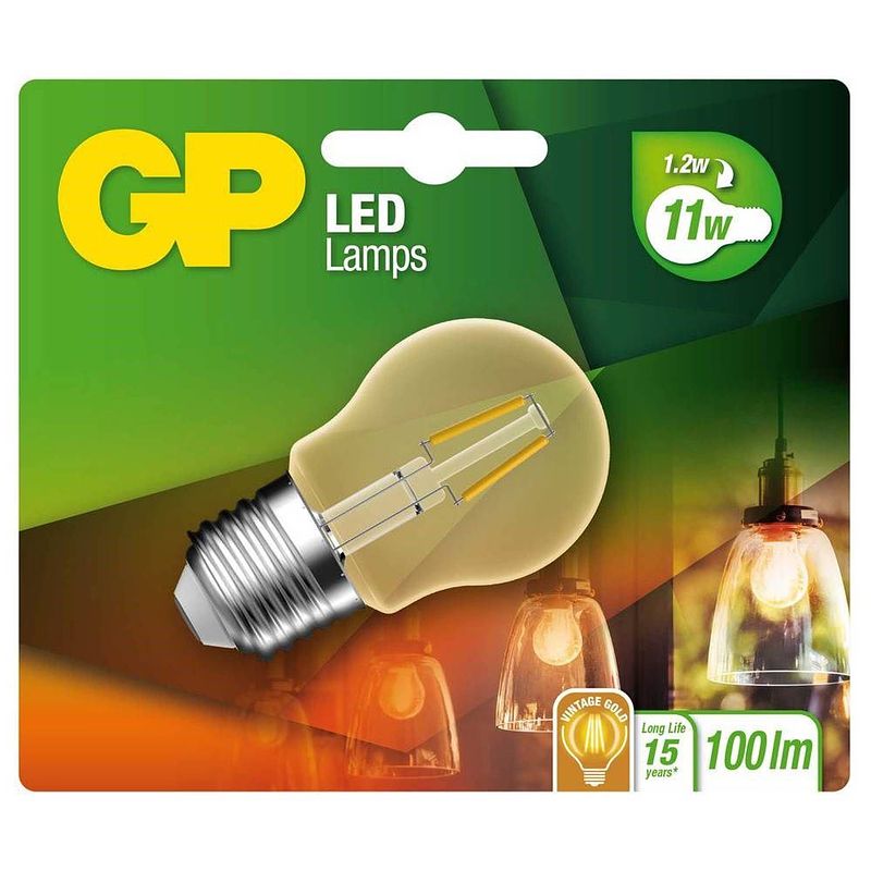 Foto van Gp filament-led lamp vintage gold mini-kogel 1,2w e27