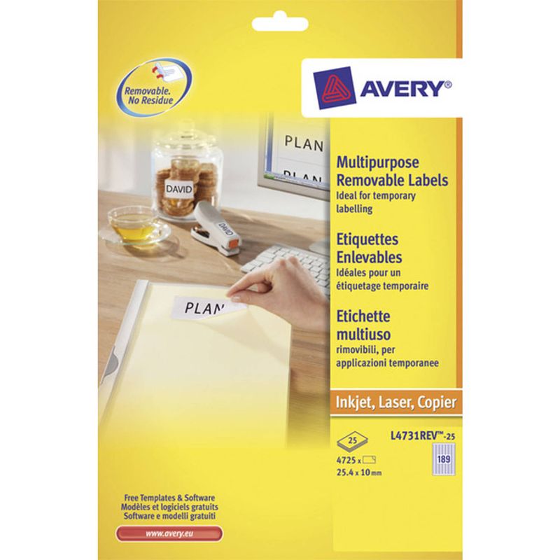 Foto van Etiket avery ilk 25,4x10mm wit np 25 vel 189 etiketten per vel