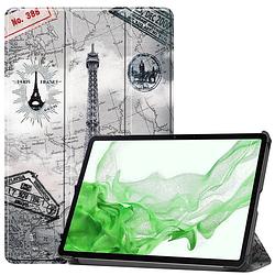 Foto van Basey samsung galaxy tab s8 hoesje kunstleer hoes case cover - eiffeltoren