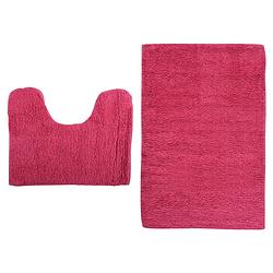 Foto van Msv badkamerkleedje/badmatten set - voor op de vloer - fuchsia roze - 45 x 70 cm/45 x 35 cm - badmatjes