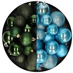 Foto van Kerstballen 60x stuks - mix donkergroen/ijsblauw - 4-5-6 cm - kunststof - kerstbal