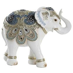 Foto van Items olifant dierenbeeld - wit/goud - polyresin - 22 x 8 x 18 cm - home decoratie - beeldjes