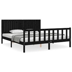 Foto van The living store massief grenenhouten bedframe - zwarte kleur - 205.5 x 185.5 x 100 cm (l x b x h) - geschikt voor 180