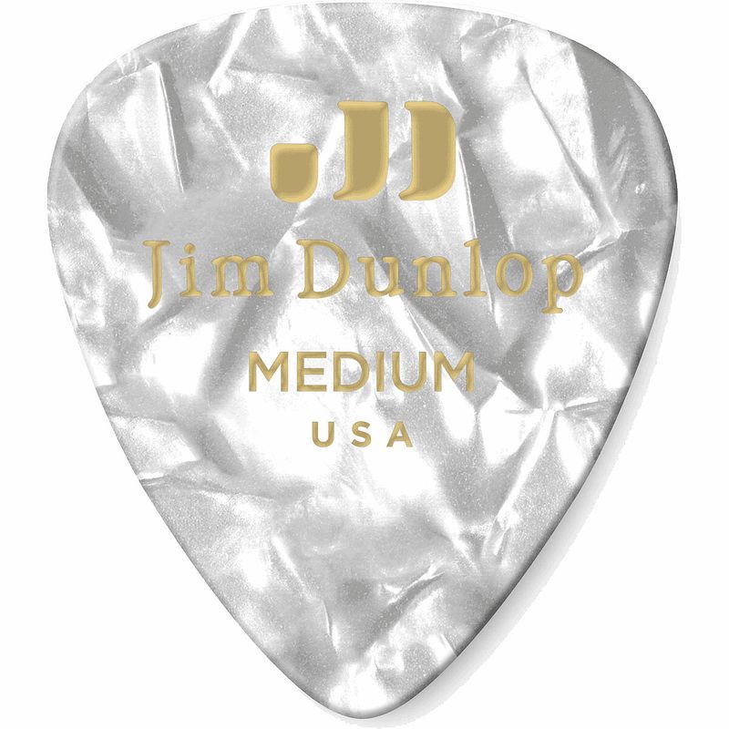 Foto van Dunlop 483p04md celluloid shell pick perloid wit medium plectrum set 12 stuks