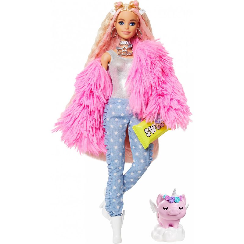 Foto van Barbie tienerpop extra meisjes textiel roze/wit 15-delig