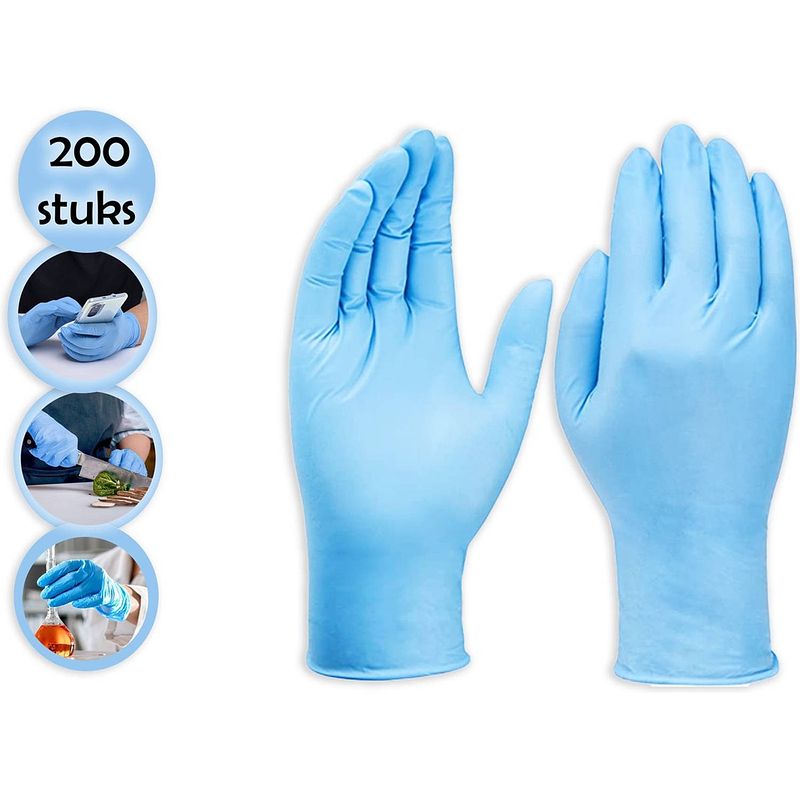 Foto van Wegwerp handschoenen blauw 200 stuks - nitril handschoenen - poedervrij - blauw - maat m - nitrile 200 stuks