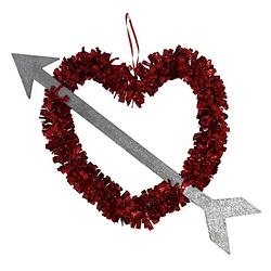 Foto van 1x rood valentijn/bruiloft hangdecoratie hart met pijl 45 cm - hangdecoratie