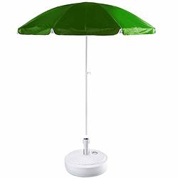 Foto van Groen strand/tuin basic parasol van nylon 200 cm + parasolvoet wit rotan - parasols