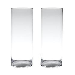 Foto van Set van 2x stuks transparante home-basics cylinder vorm vaas/vazen van glas 60 x 19 cm - vazen