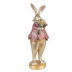 Foto van Clayre & eef beeld konijn 11x10x29 cm goudkleurig kunststof woonaccessoires paashaas pasen goudkleurig woonaccessoires