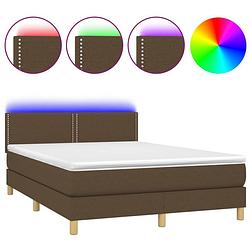 Foto van The living store bed boxspring - led - donkerbruin - 203 x 144 cm - pocketvering matras