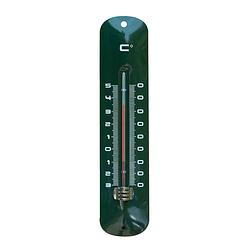 Foto van Binnen/buiten thermometer groen van metaal 6.5 x 30 cm - buitenthermometers