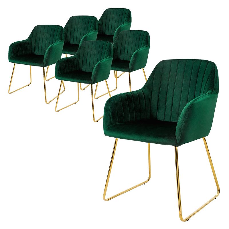 Foto van Ml-design eetkamerstoelen set van 6, fluwelen zitting, groen, woonkamerstoel met rugleuning en armleuningen, keukenstoel