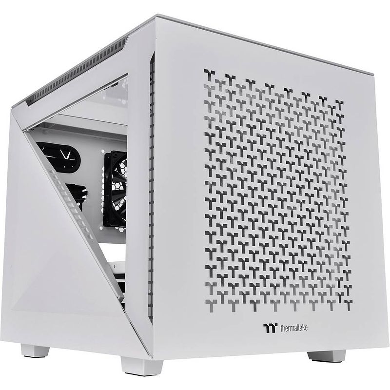 Foto van Thermaltake divider 200 tg air snow micro-tower pc-behuizing wit 2 voorgeïnstalleerde ventilators, zijvenster, stoffilter