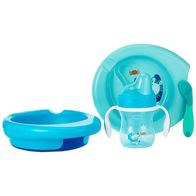 Foto van Chicco eetset junior 16 cm blauw 4-delig