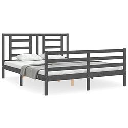 Foto van The living store bedframe grenenhout - grijs - 205.5 x 165.5 x 100 cm - multiplex lattenbodem