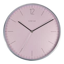 Foto van Wandklok nextime- ø 34 cm - glas/ metaal - romantisch roze - 'sessential silver's