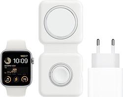 Foto van Apple watch se (2022) 4g 40mm zilver aluminium witte sportband + magsafe oplaadpakket