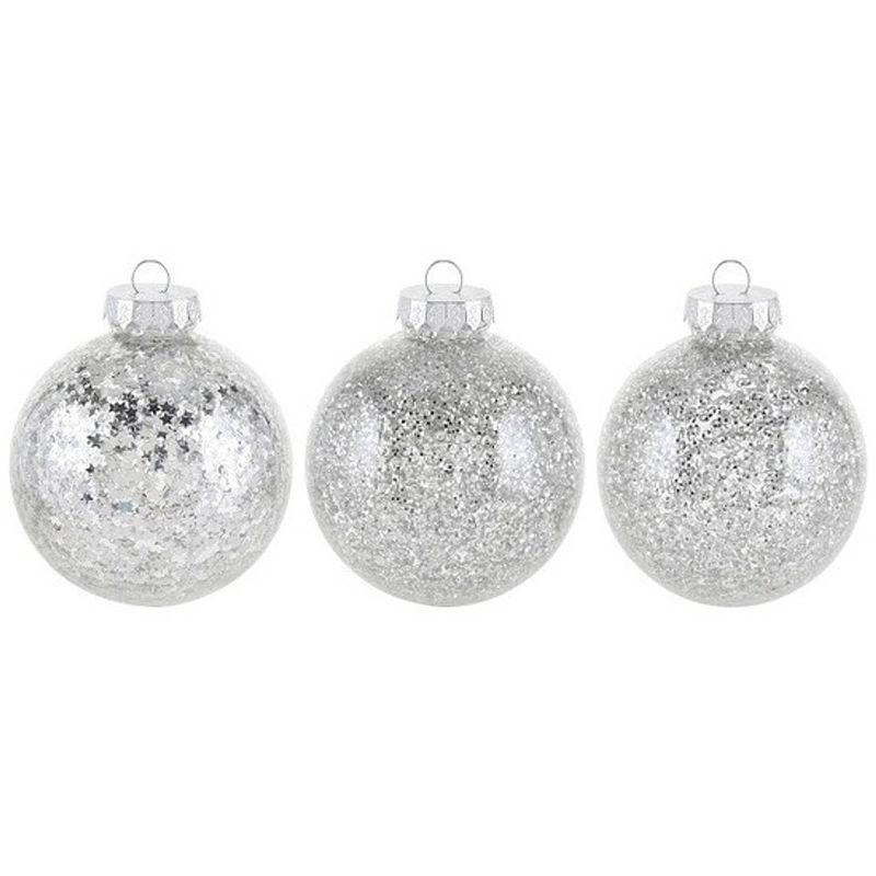 Foto van 12x glitter kerstballen zilver 8 cm kunststof kerstboom versiering/decoratie - kerstbal
