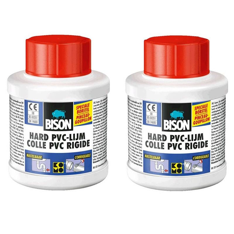 Foto van 2x potjes bison hard pvc lijm 100 ml - montagelijm