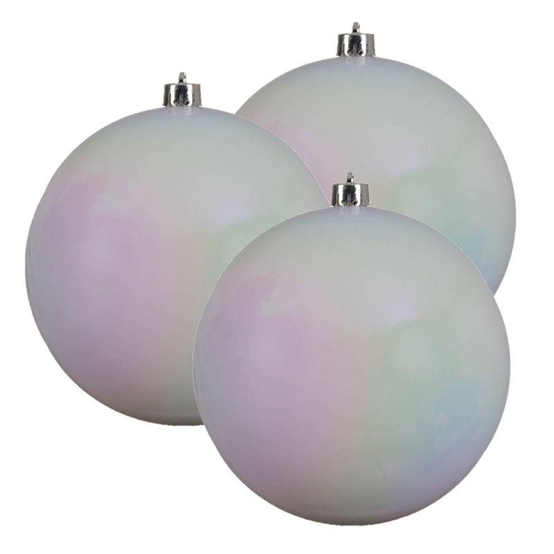 Foto van 3x stuks grote kunststof kerstballen parelmoer wit 14 cm glans - kerstbal