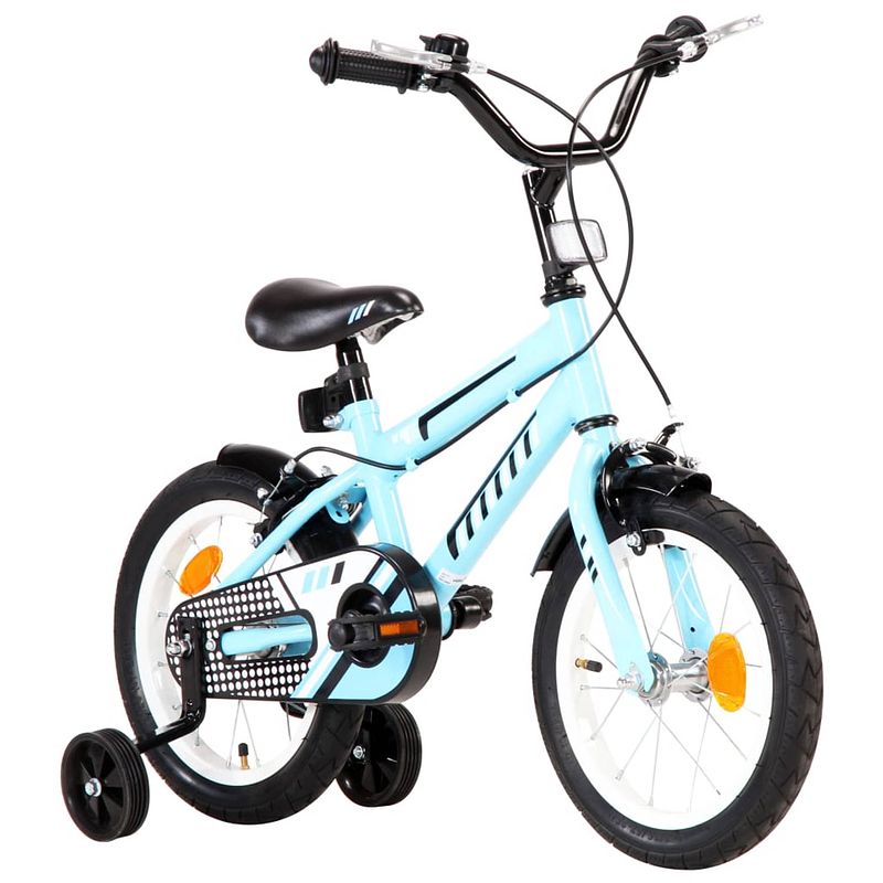 Foto van The living store kinderfiets 14 inch - zwart/blauw - mig gelast staal - verstelbaar zadel en stuur - met zijwieltjes