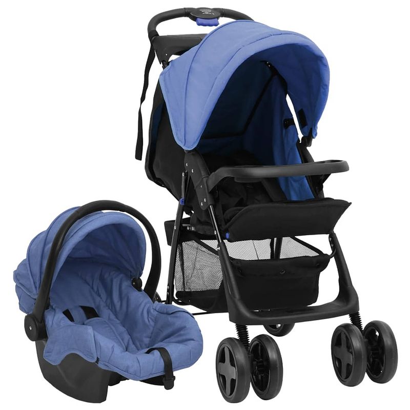 Foto van Vidaxl kinderwagen 3-in-1 staal marineblauw en zwart