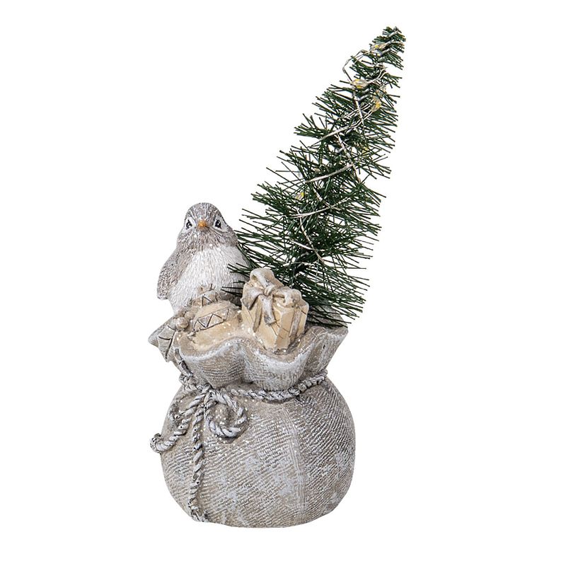 Foto van Clayre & eef grijze decoratie vogel led 9*9*15 cm 6pr3467