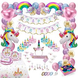 Foto van Fissaly® 141 stuks luxe eenhoorn verjaardag decoratie versiering - unicorn set - kinderfeest - feest
