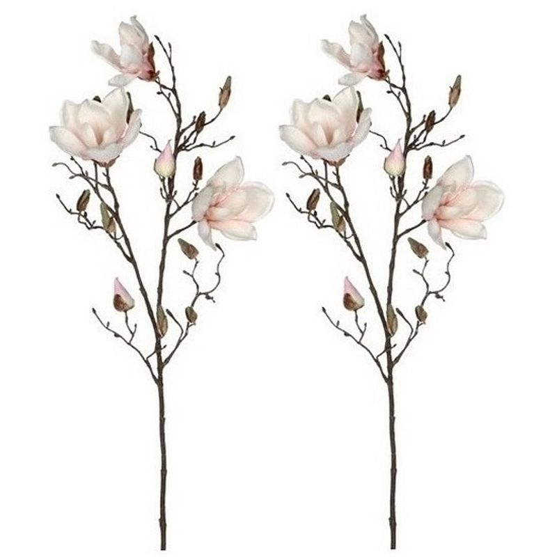 Foto van 2x magnolia beverboom kunstbloemen takken 90 cm decoratie - kunstplanten