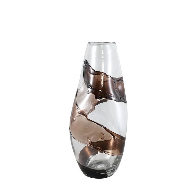 Foto van Ptmd lisee brown solid glass vase line frost l