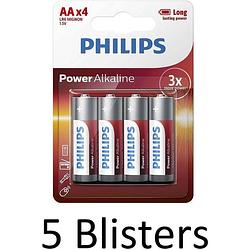 Foto van 20 stuks (5 blisters a 4 st) philips power alkaline aa batterijen