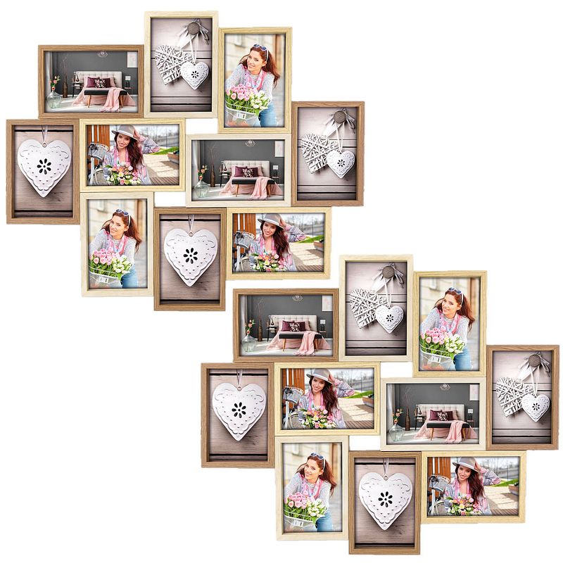 Foto van 2x stuks multi fotolijst met houten frame met 10 lijstjes geschikt voor een foto van 10 x 15 cm - fotolijsten