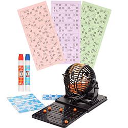 Foto van Bingospel zwart/oranje 1-90 met bingomolen, 148 bingokaarten en 2 bingostiften - kansspelen