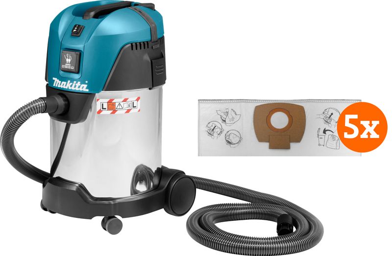 Foto van Makita vc3011l + stofzuigerzakken (5x)