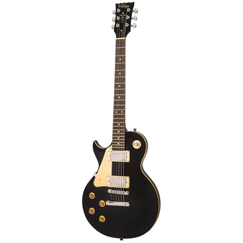 Foto van Vintage lh-v10blk coaster series left hand gloss black linkshandige elektrische gitaar