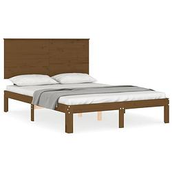 Foto van The living store bedframe - grenenhout - 203.5 x 123.5 x 82.5 cm - honingbruin