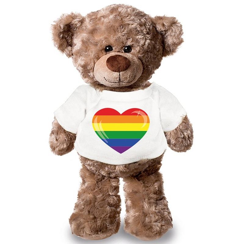 Foto van Knuffel teddybeer met gaypride vlag hart t-shirt 43 cm - knuffelberen